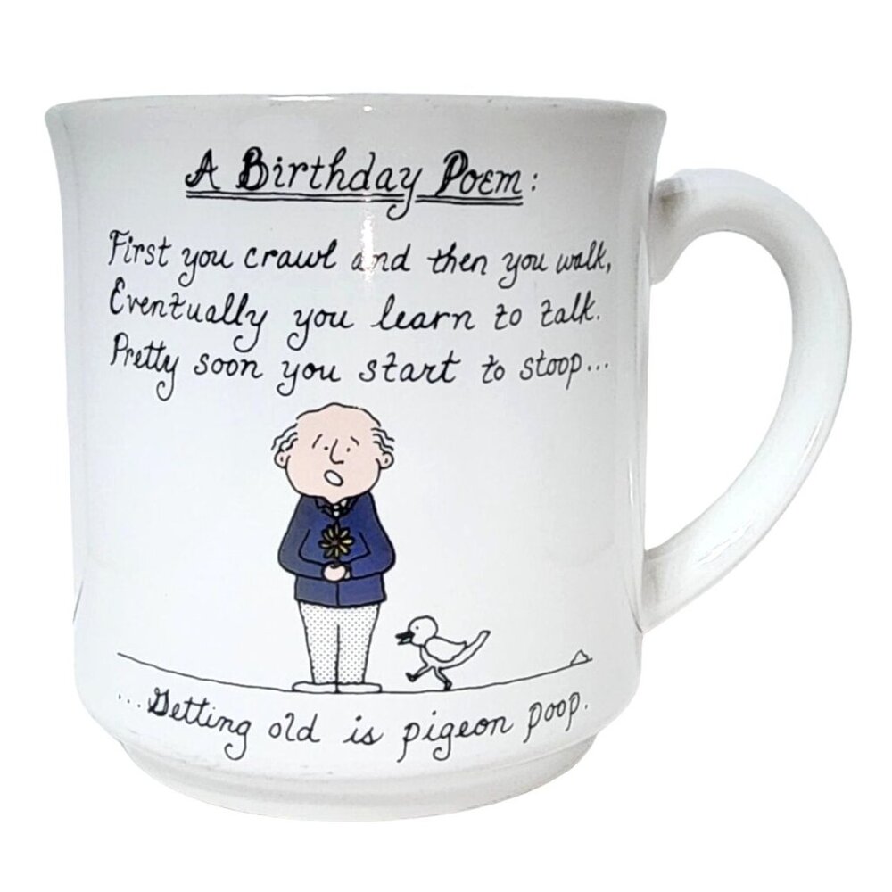 Vintage Recycled Paper Products Coffee Cup Mug A Birthday Poem Getting Old Is Po